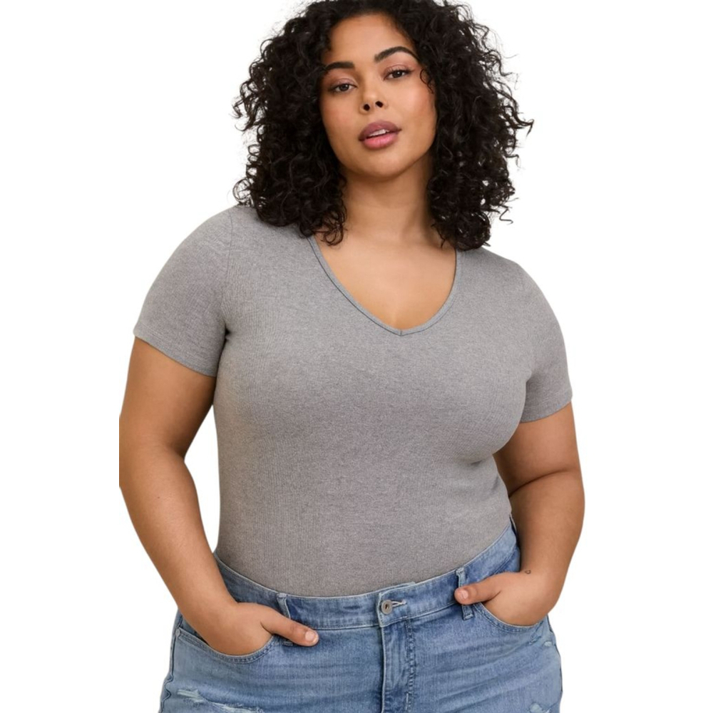 Torrid Super Soft Rib Knit V-Neck Tee Heather Gray Women’s 2X